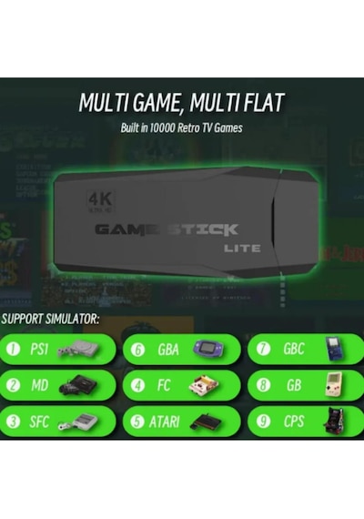 Oyun Konsolu 2.4g Kablosuz Çift Kol Nostaljik Oyunlar 4k Game Stick 10.000 Oyun Atari Gaming Atari