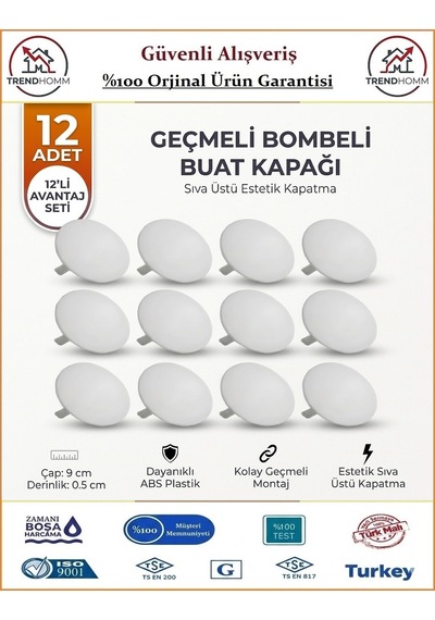 Trendhomm Buat Kapağı - Beyaz - Bombeli Kapak - 12 Adet