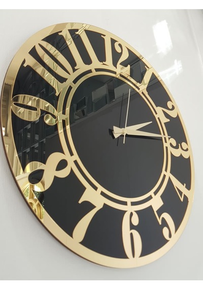 Ayna Denizi Golden Latin Black Model Altın Siyah Renk 50 Cm Dekoratif Aynalı Duvar Saati Siyah