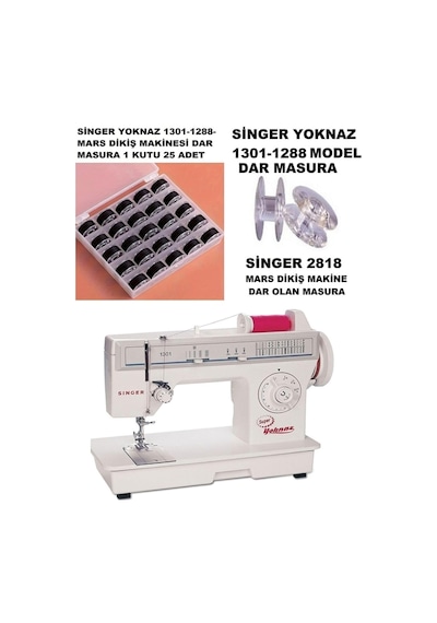 Sınger Yoknaz Dikiş Makinesi 1301-1288-1280 Ve Moderno 25 Adet Kutulu Masura İnce Olan Masura