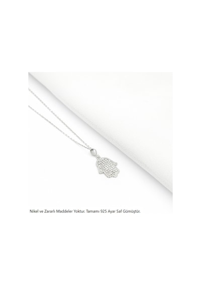 Brezza Lusso Jewelry Timeless Series Zirkon Taşlı Gümüş Koruyucu El Kolyesi Gümüş