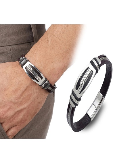 Moncuk Design Deri Kordonlu Çelik Halatlı Erkek Bileklik 33514b17d6 Siyah