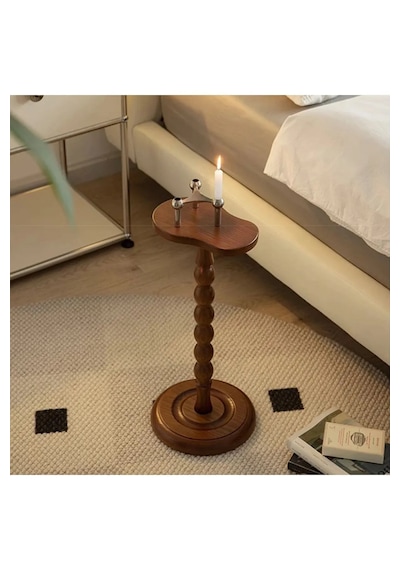Wood Wooden Ahşap Yan Sehpa Tekli Modern 50 Cm Ceviz Renk