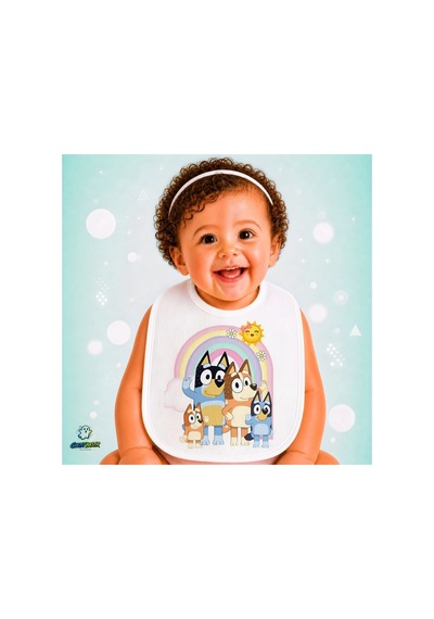 Bluey Ailesi Keten Bebek Mama Önlüğü Yumuşak - Emici - Yıkanabilir - Özel Tasarım P026 Çok Renkli