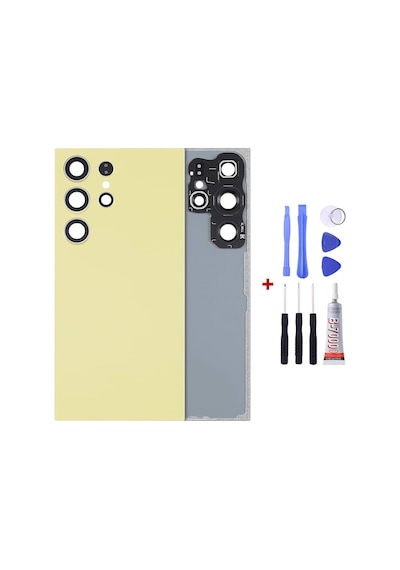 Samsung S24 Ultra Titanyum Sarı Uyumlu Arka Cam Kapak Pil Kapağı Tamir Set B7000 Set Sarı