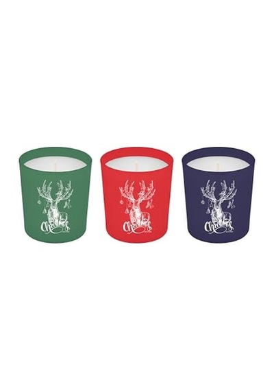 3'lü Christmas Geyik Tasarım Cam Kokulu Candle Mum 110 Gr Çok Renkli