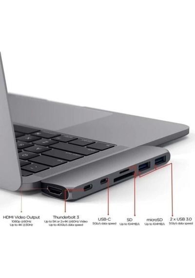 Type C 7 in1 Apple Uyumlu MacBook 4K Hdmi-Kart Okuyucu- 100w Type c