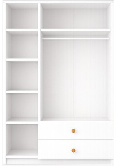 Spring 3 Kapaklı Gardırop - Mat Beyaz - Çekmeceli - Raflı - Boyalı Kapak