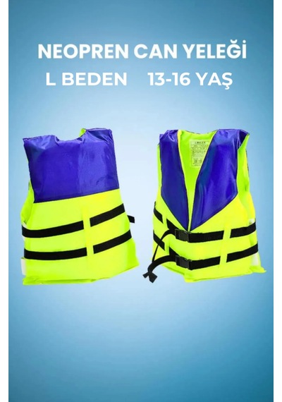 L Beden 10-15 Yaş, Neopren Sünger Yüzme Can Yeleği, Havuz Deniz Sarı - Lacivert