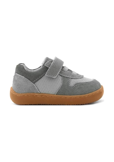 Rakerplus Bob Hakiki Deri Gri Barefoot Cırtlı Lastikli Bebek Sneaker Ayakkabı Gri