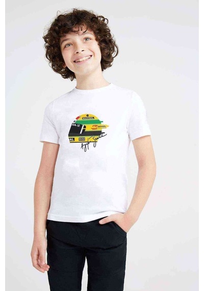 Formula F1 Ayrton Senna F1 Car Baskılı Unisex Çocuk Beyaz T-Shir (534799530)