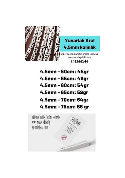 4.5mm Yuvarlak Kral Model 925 Ayar Erkek Gümüş Kolye Zincir 246266144