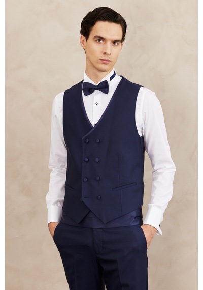 Ac&Co / Altınyıldız Classics Erkek Lacivert Slim Fit Dar Kesim Mono Yaka Desenli Yelekli Smokin Takım Lacivert