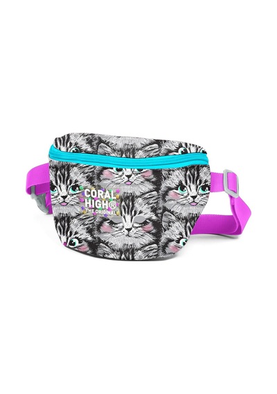 Coral High Gri Kedi Desenli Bel Çantası 11546 Gri - Pembe
