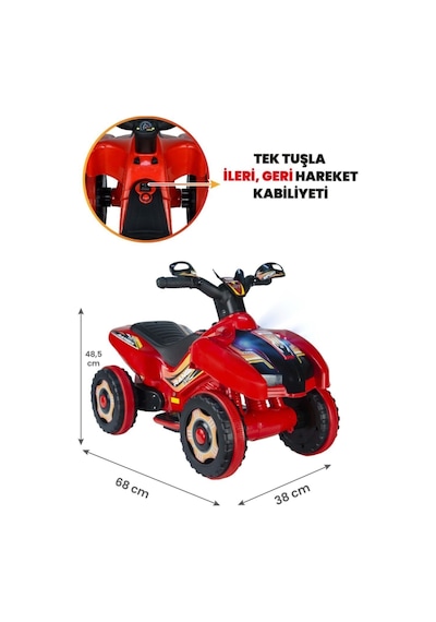 Müzikli Ve Led Işıklı Rang Akülü Atv 6v Kırmızı Kırmızı