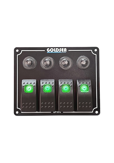 Goldsea Marine Switch Panel 4 Anahtarlı Otomatik Sigortalı 12-24V Sigorta Paneli Yeşil Led Yeşil