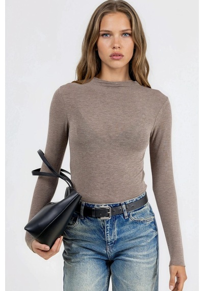 Hiccup Busem Uzun Kollu Slim Fit Bluz Taba Doğal