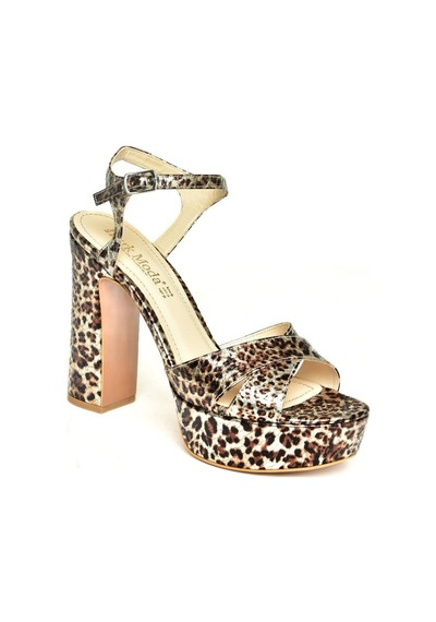 Fox Shoes U820302609 Leopar Platform Kalın Topuklu Kadın Ayakkabı Kahverengi