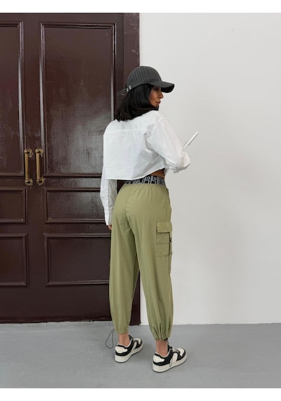 Paraşüt Kumaş Bel Ve Paça Lastik Detaylı Kargo Pantolon Yeşil