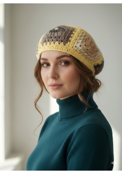 Kemzey Handmade El Yapımı Ressam Beresi , Kadın Ressam Bere, Renkli Kadın Bereleri Açık Sarı