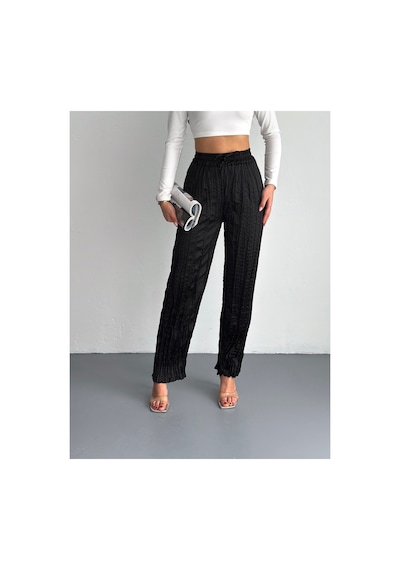 Gugus Kadın Saten Pantolon Trend Wide Leg Model Siyah