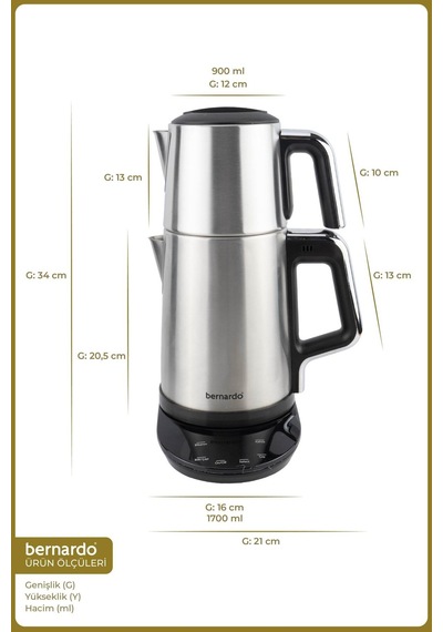 Bernardo Nova 1.7 L Dijital Çelik Çay Makinesi