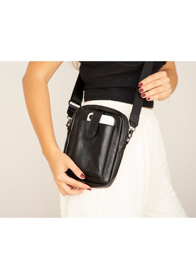Bloominbag Bloombag Obsidian Black Hakiki Deri Crossbody Çanta Siyah