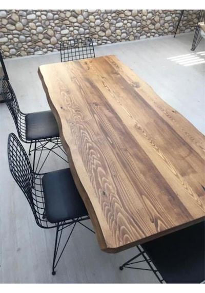 Su Yolu Kenar Ahşap Masif Yemek Masası 100 X 200 Çok Renkli