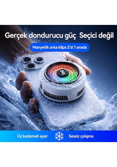Memo Cx20 İos Android Soğutucu 20w Manyetik Rgb Telefon Soğutucu Anında Hızlı Soğutma,sessiz Fan Soğutma - Beyaz
