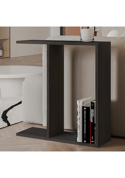 Lotus Modern Yan Sehpa Kitaplıklı Ve Dekoratif Tasarım Ahşap Siyah