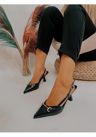Ervanın Butiği Siyah Deri Moss Toka Detay Kadın Stiletto-3535