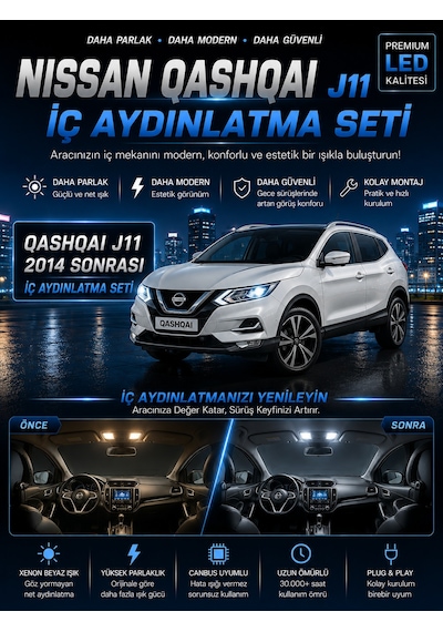 Nissan Qashqai J11 2014 Sonrası Premium Led İç Aydınlatma Seti 6000k Plug & Play
