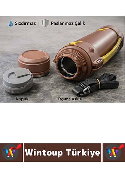 Termos Kamp Outdoor Piknik Sızdırmaz Kapaklı Çift Katmanlı Vakumlu Taşıma Askılı Mug Termos 2000 Ml Çok Renkli
