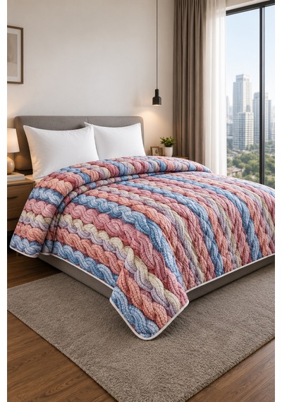 Yatak Örtüsü Çok Amaçlı 100% Polyester Hassas Tuşeli Basklı Lüx - Premium 200 Cm X 220 Cm Açik Mavi