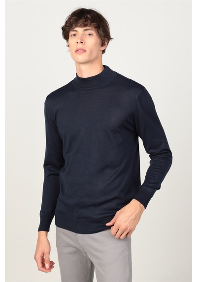 Tudors Slim Fit Dar Kesim Yarım Balıkçı Yaka Düz Erkek Kazak-13639 Lacivert