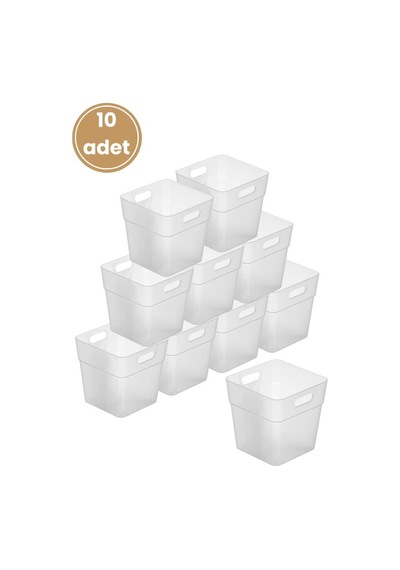 Flora 10 Adet Buzdolabı Kapak Raf Düzenleyici, Mutfak Banyo Çekmece İçi Mini Organizer Kutu 10 Lu Set Şeffaf