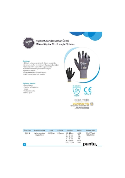 Punta 5060 N - 15G Nylon/Spandex Astar Üzeri Mikro Köpük Nitril K
