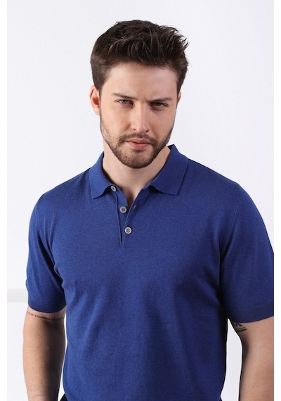 Ferraro İndigo Polo Yaka Düz Renk Erkek Pamuk Triko T-Shirt-İndigo