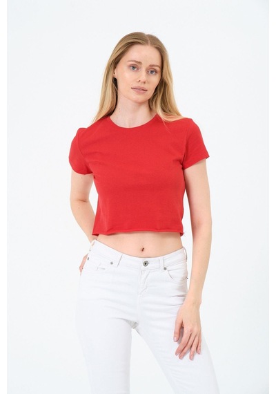 Kadın Kırmızı Kısa Kollu Oversize Crop - Pamuklu Basic Bisiklet Yaka T-shirt Çok Renkli Kadın Kırmızı Kısa Kollu Oversize Crop - Pamuklu Basic Bisiklet Yaka T-shirt Çok Renkli