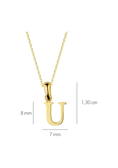 Goldkupe 14 Ayar Altın U Harfi Kolye-6003