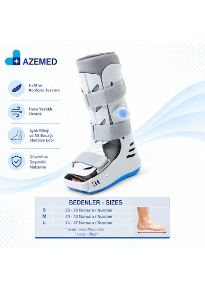 Azemed Air Walker Ortezi Ayak Bileklik Havalı Yürüme Botu Uzun Beyaz