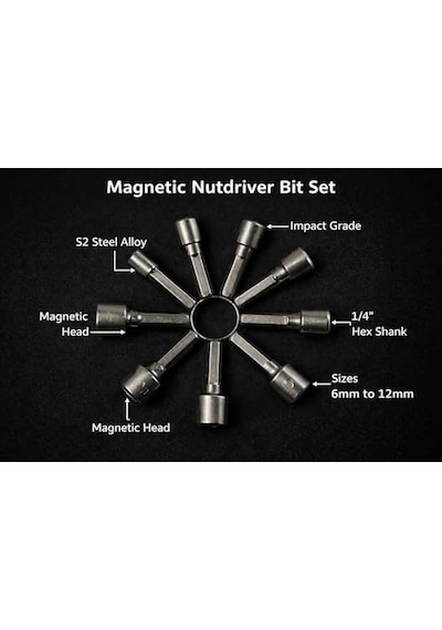 Orret Home 9 Parça Manyetik Somun Ucu Seti 5mm-13mm Arası Lokma Uç Takımı, Matkap Uyumlu Somun Sökme Adaptörü, 1/4" Altıgen Şaft, Manyetik Başlıklı Lokma Anahtar Uçları