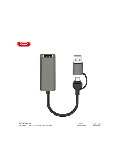 Ek Parça Veri Aparatı Ag Adaptörü Xo Hub018 Usb Ve Type-c'den Ethernet'e Dönüştürücü Rj45