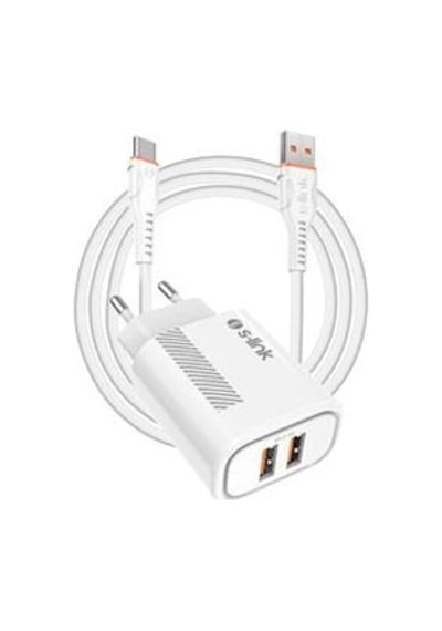 S-link Sl-ec50 Sl-ec50t 5v 2400ma Type-c Kablolu 2 Usb Çıkışlı Beyaz Ev Şarj Adaptörü Kdo