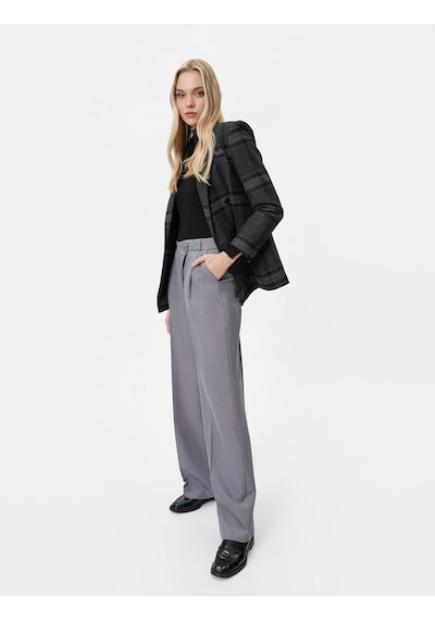 Koton Kumaş Bol Paça Pantolon Asimetrik Bel Düğmeli Gri 4wak40163pw 4WAK40163PW027 Gri