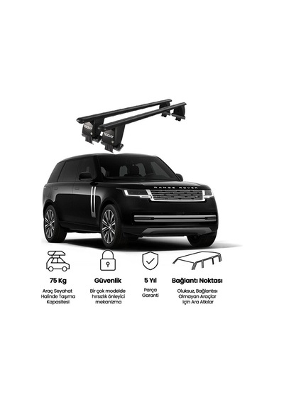 Royal Land Rover Range Rover 2021 Ve Sonrası Uyumlu Siyah Kilitli Ara Atkı Port Bagaj Tavan Barı