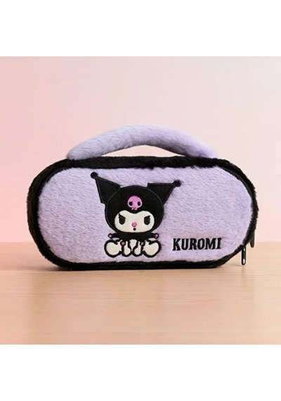 Kuromi Peluş Kalem Kutusu Üstten Tutmalı Geniş Kapasiteli Makyaj Çantası Mor Mor