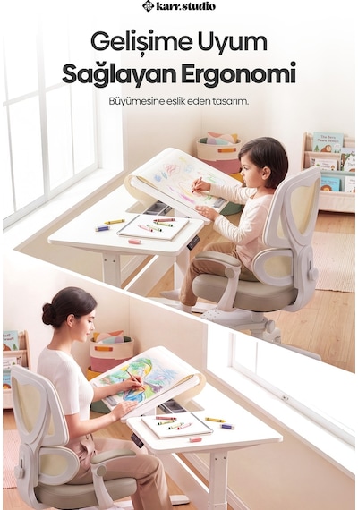 Lora Ergonomik Çocuk Çalışma Sandalyesi - Krem