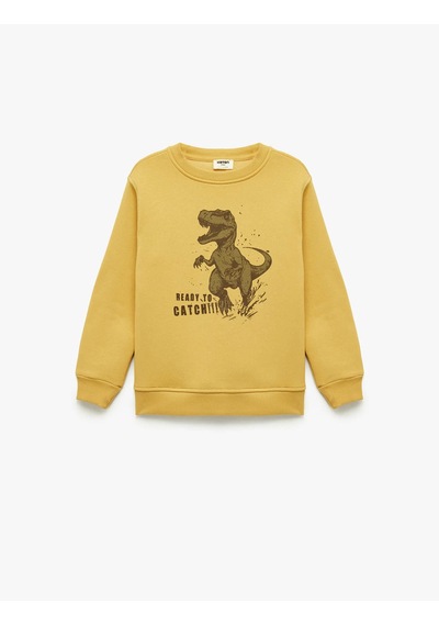 Koton Dinozor Baskılı Bisiklet Yaka Şardonlu Sarı Erkek Çocuk Sweatshirt 7wkb10059tk