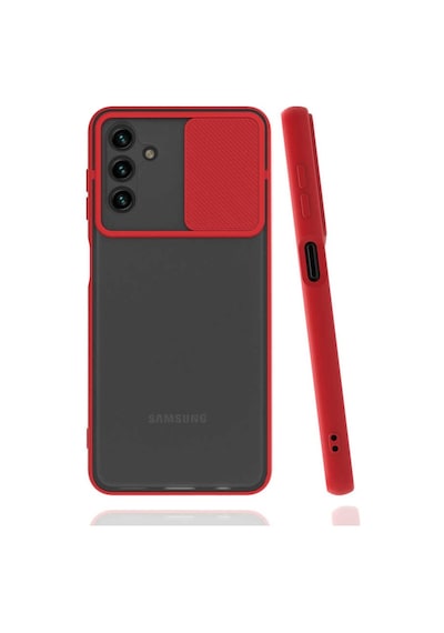 Noktaks - Samsung Galaxy Uyumlu A13 5g - Kılıf Slayt Sürgülü Arkası Buzlu Lensi Kapak - Kırmızı